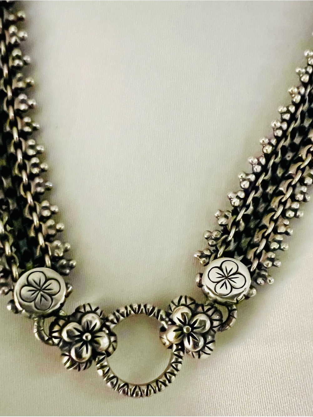 Barbara Bixby Sterling Silver & 18k Flower Accent Woven Collar Necklace - Picture 3 of 9